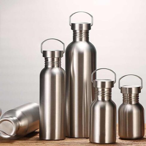 Stainless Steel Water Bottle Single Wall Metal Water Bottle Large Camping Water Bottle with Handle Wide Mouth Leak Proof Lightweight Sports Kettle Cup (12 oz) in Saudi Arabia