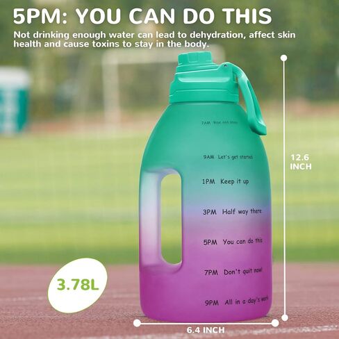 Diller 1 Gallon Water Bottle, Gallon Bottle Large Water Bottle to Drink, 128oz Motivational Water Jug with handle for Gym Workout, BPA Free, Leak-Proof (Fuchsia) in Saudi Arabia