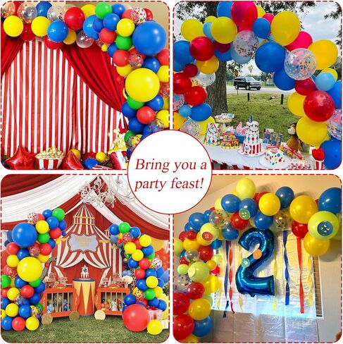 RUBFAC 123 قطعة من البالونات الأساسية كرنفال السيرك بالون قوس مجموعة إكليل، أحمر أصفر أزرق أخضر بالونات قوس قزح لوازم استحمام الطفل موضوع زينة عيد ميلاد in Kuwait