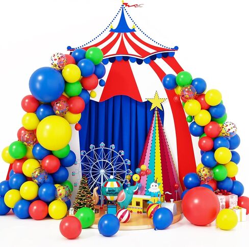 RUBFAC 123 قطعة من البالونات الأساسية كرنفال السيرك بالون قوس مجموعة إكليل، أحمر أصفر أزرق أخضر بالونات قوس قزح لوازم استحمام الطفل موضوع زينة عيد ميلاد in Kuwait