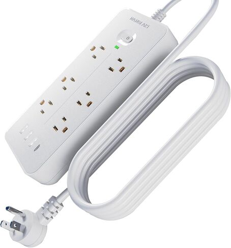 شريط طاقة واقي من زيادة التيار مع منافذ USB، سلك تمديد بطول 6 أقدام، 6 منافذ تيار متردد، حماية عالية من زيادة التيار 1700 جول، متعدد الاستخدامات، صغير الحجم، موسع منفذ قابل للتركيب لمكتب النوم المنزلي، أبيض in Saudi Arabia