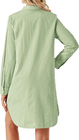 Vrtige Women's Striped Nightgown Collar V Neck Long Sleeve Button Down Nightwear Top Sleep Shirts Nightdress in Saudi Arabia