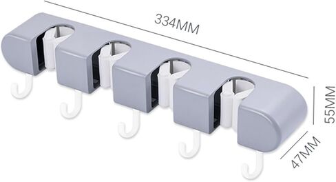 حامل مكنسة وممسحة مثبت على الحائط، 5 خطافات و4 فتحات، منظم رف أدوات الحديقة اللاصق لغرفة غسيل المرآب في الخزانة، شماعة مضادة للانزلاق للمكانس والمماسح والمكابس ومجارف الغبار، 13 × 2.2 × 1.8 بوصة in Kuwait