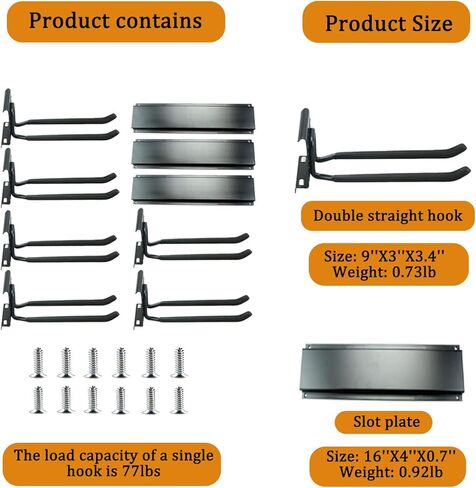 Tool Storage Rack with 6 Hooks 3 Rails Garage Wall Mount Tool Storage Hook Heavy Duty Garden Tool Hanger Rack, Max 462 lbs for Ski Gears, Chair, Broom, Mop, Rake Shovel Yard Tools in Saudi Arabia