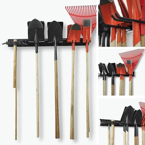 Tool Storage Rack with 6 Hooks 3 Rails Garage Wall Mount Tool Storage Hook Heavy Duty Garden Tool Hanger Rack, Max 462 lbs for Ski Gears, Chair, Broom, Mop, Rake Shovel Yard Tools in Saudi Arabia