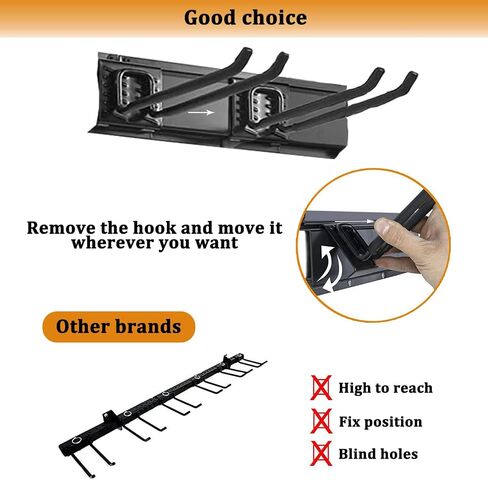 Tool Storage Rack with 6 Hooks 3 Rails Garage Wall Mount Tool Storage Hook Heavy Duty Garden Tool Hanger Rack, Max 462 lbs for Ski Gears, Chair, Broom, Mop, Rake Shovel Yard Tools in Saudi Arabia