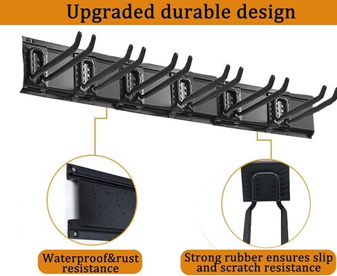 Tool Storage Rack with 6 Hooks 3 Rails Garage Wall Mount Tool Storage Hook Heavy Duty Garden Tool Hanger Rack, Max 462 lbs for Ski Gears, Chair, Broom, Mop, Rake Shovel Yard Tools in Saudi Arabia