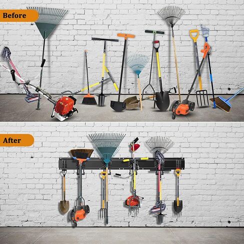 Tool Storage Rack with 6 Hooks 3 Rails Garage Wall Mount Tool Storage Hook Heavy Duty Garden Tool Hanger Rack, Max 462 lbs for Ski Gears, Chair, Broom, Mop, Rake Shovel Yard Tools in Saudi Arabia