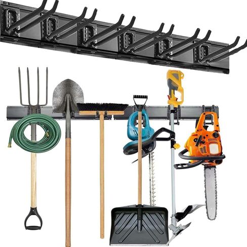 Tool Storage Rack with 6 Hooks 3 Rails Garage Wall Mount Tool Storage Hook Heavy Duty Garden Tool Hanger Rack, Max 462 lbs for Ski Gears, Chair, Broom, Mop, Rake Shovel Yard Tools in Saudi Arabia