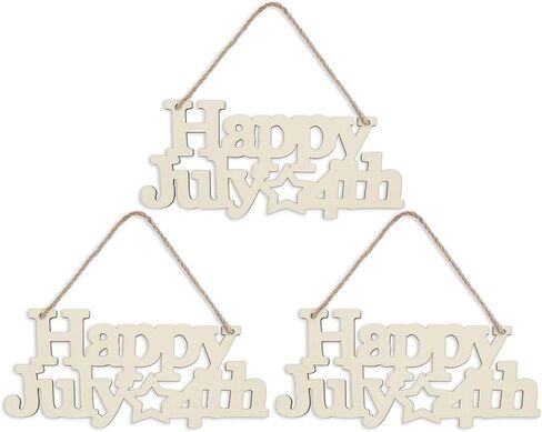 3 قطع Happy 4th of July Letter Wood Sign American Star الوطنية المعلقة لوحة خشبية DIY مشروع الحرف اليدوية مع الحبال ليوم الذكرى للمحاربين القدامى يوم الاستقلال الديكور، 7.87 × 3.54 بوصة in Kuwait