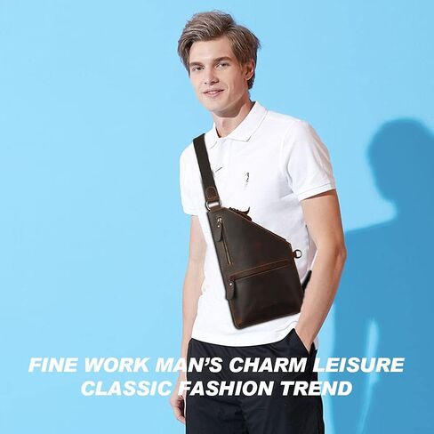 Leathario Leather sling bag Crossbody for men Chest Shoulder Casual Backpack Multipurpose Vintage Genuine Leather in Saudi Arabia