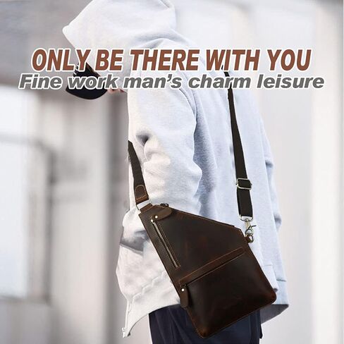 Leathario Leather sling bag Crossbody for men Chest Shoulder Casual Backpack Multipurpose Vintage Genuine Leather in Saudi Arabia