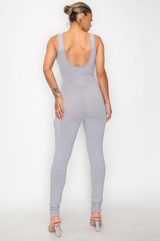 المرأة تانك الأعلى بذلة جيوب البضائع العميق عودة مغرفة الرقبة مثير Bodycon سليم صالح قطعة واحدة in Kuwait