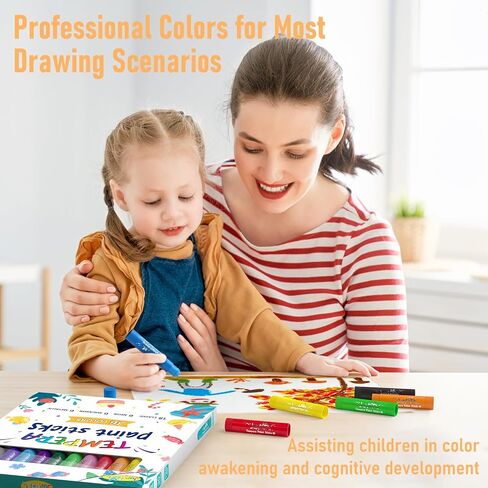 12 Colors Tempera Paint Sticks with 120 PDF Coloring Pages and 30 Stickers, Quick Drying, Smooth, Non-Toxic and Washable Paint Sticks for Kids, Art Supplies for Drawing on Various Objects in Saudi Arabia