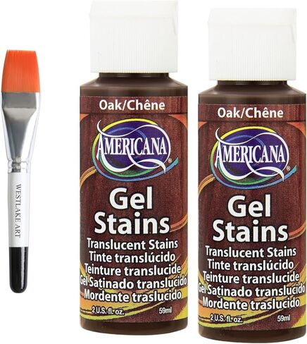Americana Acrylic Paint, 0.32 oz, Oak American Gel Stains for Wood & Crafts, with Westlake Art Watercolor Paint Brush, Versatile & Easy Application, Ideal for DIY Projects [2-Pack] in Saudi Arabia