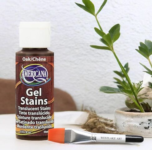 Americana Acrylic Paint, 0.32 oz, Oak American Gel Stains for Wood & Crafts, with Westlake Art Watercolor Paint Brush, Versatile & Easy Application, Ideal for DIY Projects [2-Pack] in Saudi Arabia