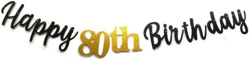 Black Happy 80th Birthday Banner Sign Gold Glitter 80 Years Birthday Party Decorations Supplies Anniversary Celebration Backdrop Pre-Assembled (Black) in Saudi Arabia