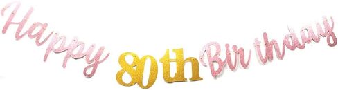 Black Happy 80th Birthday Banner Sign Gold Glitter 80 Years Birthday Party Decorations Supplies Anniversary Celebration Backdrop Pre-Assembled (Black) in Saudi Arabia