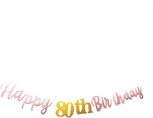 Black Happy 80th Birthday Banner Sign Gold Glitter 80 Years Birthday Party Decorations Supplies Anniversary Celebration Backdrop Pre-Assembled (Black) in Saudi Arabia