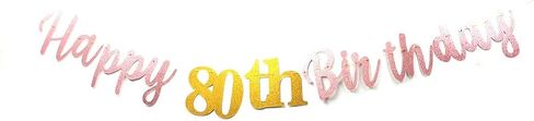 Black Happy 80th Birthday Banner Sign Gold Glitter 80 Years Birthday Party Decorations Supplies Anniversary Celebration Backdrop Pre-Assembled (Black) in Saudi Arabia