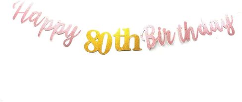 Black Happy 80th Birthday Banner Sign Gold Glitter 80 Years Birthday Party Decorations Supplies Anniversary Celebration Backdrop Pre-Assembled (Black) in Saudi Arabia