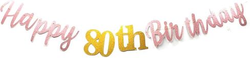 Black Happy 80th Birthday Banner Sign Gold Glitter 80 Years Birthday Party Decorations Supplies Anniversary Celebration Backdrop Pre-Assembled (Black) in Saudi Arabia