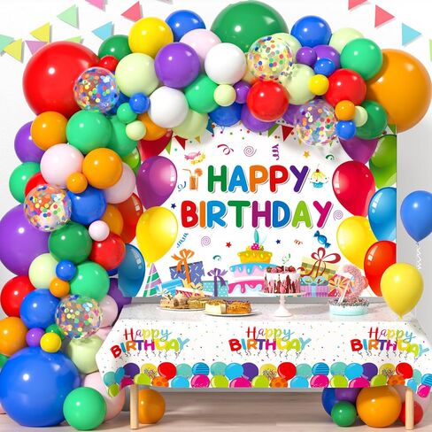 115Pcs Rainbow Party Decorations Birthday Supplies Colorful Balloons Garland Arch Kit Happy Birthday Backdrop Tablecloth Kids Girls Boys Rainbow Theme Birthday Party Decorations Decor in Saudi Arabia