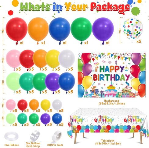 115Pcs Rainbow Party Decorations Birthday Supplies Colorful Balloons Garland Arch Kit Happy Birthday Backdrop Tablecloth Kids Girls Boys Rainbow Theme Birthday Party Decorations Decor in Saudi Arabia