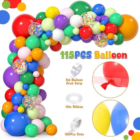 115Pcs Rainbow Party Decorations Birthday Supplies Colorful Balloons Garland Arch Kit Happy Birthday Backdrop Tablecloth Kids Girls Boys Rainbow Theme Birthday Party Decorations Decor in Saudi Arabia