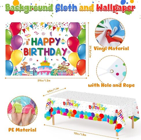 115Pcs Rainbow Party Decorations Birthday Supplies Colorful Balloons Garland Arch Kit Happy Birthday Backdrop Tablecloth Kids Girls Boys Rainbow Theme Birthday Party Decorations Decor in Saudi Arabia