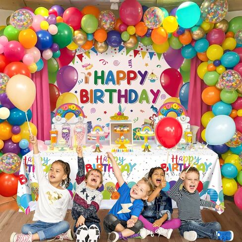 115Pcs Rainbow Party Decorations Birthday Supplies Colorful Balloons Garland Arch Kit Happy Birthday Backdrop Tablecloth Kids Girls Boys Rainbow Theme Birthday Party Decorations Decor in Saudi Arabia
