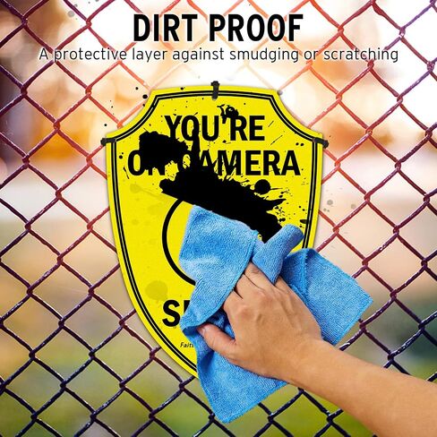 Faittoo Smile You're On Camera Sign، لافتات مراقبة فيديو في الهواء الطلق، عبوتان، 9.6 × 6.8 بوصة علامة تحذير عاكسة من الألومنيوم لكاميرا أمان CCTV للأعمال المنزلية، مقاومة للطقس، شكل درع in Kuwait