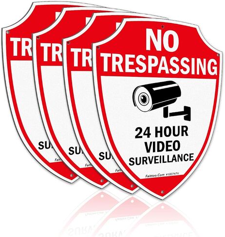 Faittoo Smile You're On Camera Sign، لافتات مراقبة فيديو في الهواء الطلق، عبوتان، 9.6 × 6.8 بوصة علامة تحذير عاكسة من الألومنيوم لكاميرا أمان CCTV للأعمال المنزلية، مقاومة للطقس، شكل درع in Kuwait