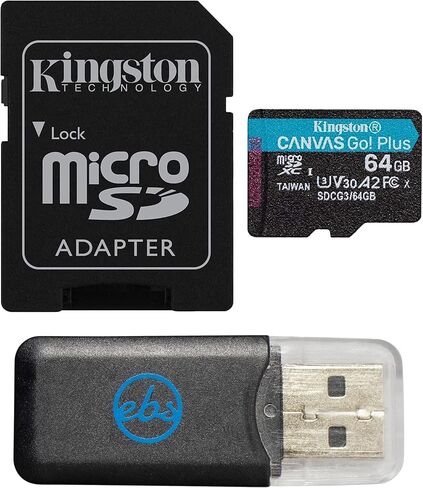 بطاقة Kingston 64GB Canvas Go Plus MicroSD متوافقة مع DJI Avata 2 وMini 4K Drones لتسجيل فيديو 4K (SDCG3/64GB) حزمة سرعة قراءة 170 ميجابايت/ثانية مع قارئ بطاقات MicroSD لكل شيء ما عدا سترومبولي in Saudi Arabia