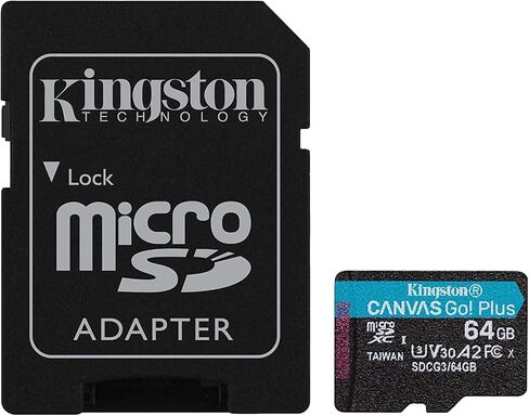 بطاقة Kingston 64GB Canvas Go Plus MicroSD متوافقة مع DJI Avata 2 وMini 4K Drones لتسجيل فيديو 4K (SDCG3/64GB) حزمة سرعة قراءة 170 ميجابايت/ثانية مع قارئ بطاقات MicroSD لكل شيء ما عدا سترومبولي in Saudi Arabia