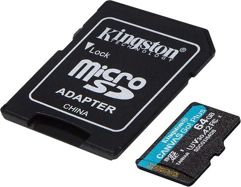 بطاقة Kingston 64GB Canvas Go Plus MicroSD متوافقة مع DJI Avata 2 وMini 4K Drones لتسجيل فيديو 4K (SDCG3/64GB) حزمة سرعة قراءة 170 ميجابايت/ثانية مع قارئ بطاقات MicroSD لكل شيء ما عدا سترومبولي in Saudi Arabia