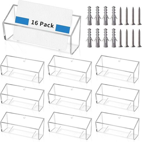 WANGDEFA 16 Pieces Wall Mount Rack Card Holder Business Card Holder Wall Hanging Business Card Holder Clear Wall Mount Business Card Holder for Office Home Display (16) in Saudi Arabia