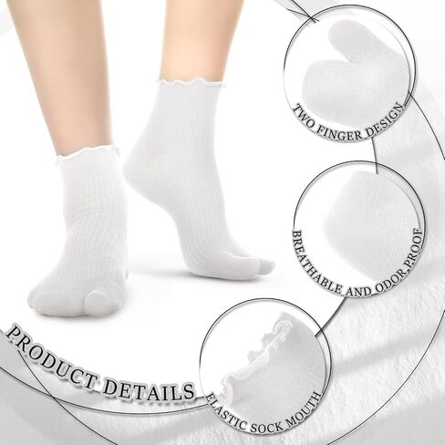 Bencailor 6 Pairs Tabi Split Toe Socks Ruffle Frilly Tabi Socks Elastic Cotton Sandal Socks for Men Women (Black, White) in Saudi Arabia