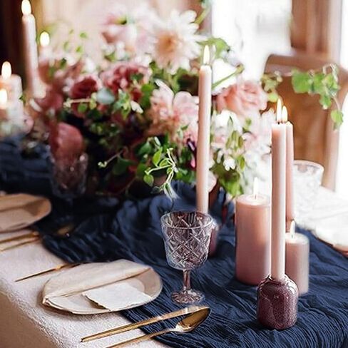 24 عبوة من مفرش طاولة من القماش القطني، مفرش طاولة من القماش القطني باللون الأزرق الداكن مقاس 10 أقدام من شاش بوهو الريفي مفرش طاولة طويل لحفلات الزفاف وحفلات الزفاف وحفلات أعياد الميلاد وديكور الطاولة. (20 × 120 بوصة) in Kuwait