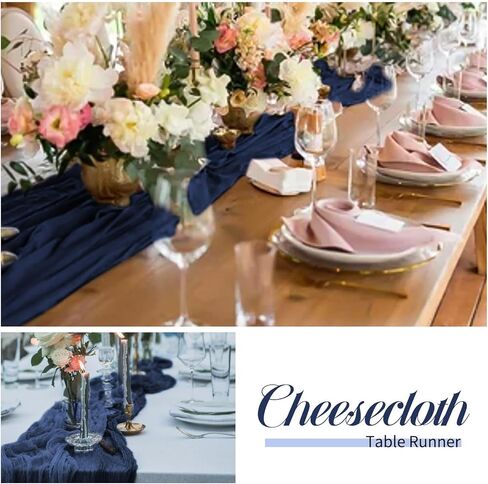 24 عبوة من مفرش طاولة من القماش القطني، مفرش طاولة من القماش القطني باللون الأزرق الداكن مقاس 10 أقدام من شاش بوهو الريفي مفرش طاولة طويل لحفلات الزفاف وحفلات الزفاف وحفلات أعياد الميلاد وديكور الطاولة. (20 × 120 بوصة) in Kuwait