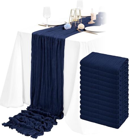 24 عبوة من مفرش طاولة من القماش القطني، مفرش طاولة من القماش القطني باللون الأزرق الداكن مقاس 10 أقدام من شاش بوهو الريفي مفرش طاولة طويل لحفلات الزفاف وحفلات الزفاف وحفلات أعياد الميلاد وديكور الطاولة. (20 × 120 بوصة) in Kuwait