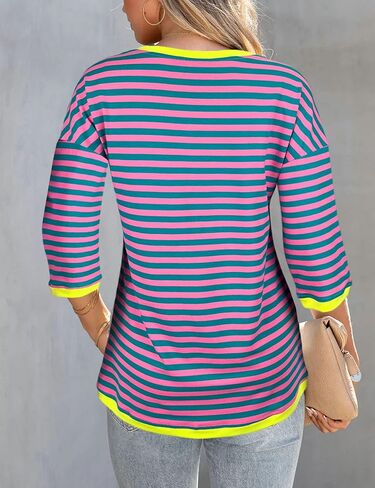 تيشيرتات نسائية صيفية بأكمام 3/4 من Dailiup كاجوال برقبة على شكل حرف V وتيز سادة وجذابة وبلوزات علوية أساسية in Kuwait