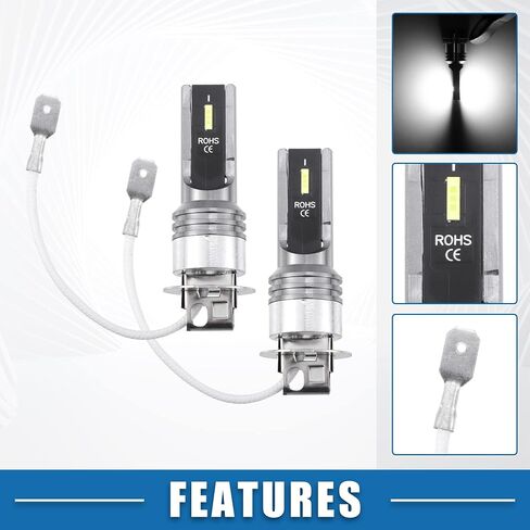 مصابيح الضباب LED H3 6000K أبيض بارد فائق السطوع 80 وات رقائق CSP للطاقة LED قيادة السيارة وتشغيل DRL مصباح ساطع IP67 مقاوم للماء من الألومنيوم الأبيض (مجموعة من 2) in Saudi Arabia