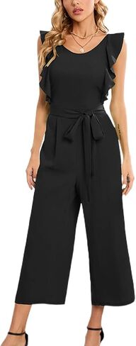 Lu's Chic Women's Wide Leg Jumpsuit Sleeveless Romper Square Neck Jumper Backless Smocked Waist Casual Loose Fit Pantsuit in Saudi Arabia