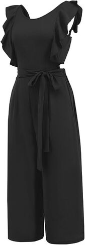 Lu's Chic Women's Wide Leg Jumpsuit Sleeveless Romper Square Neck Jumper Backless Smocked Waist Casual Loose Fit Pantsuit in Saudi Arabia