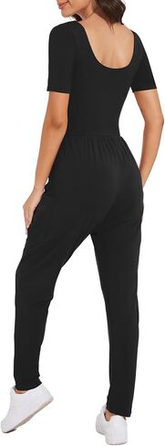 Casei Womens Jumpsuits Dressy Casual Outfits Short Sleeve Square Neck Overalls Romper With Pockets in Saudi Arabia