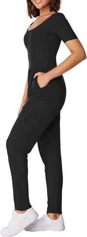 Casei Womens Jumpsuits Dressy Casual Outfits Short Sleeve Square Neck Overalls Romper With Pockets in Saudi Arabia