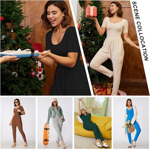 Casei Womens Jumpsuits Dressy Casual Outfits Short Sleeve Square Neck Overalls Romper With Pockets in Saudi Arabia