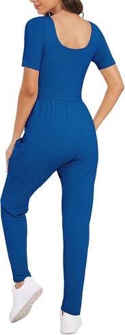 Casei Womens Jumpsuits Dressy Casual Outfits Short Sleeve Square Neck Overalls Romper With Pockets in Saudi Arabia