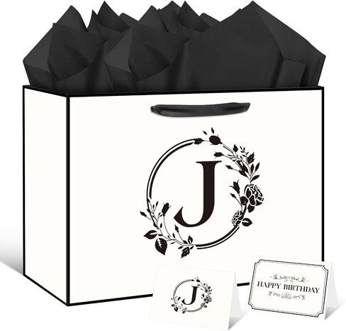 Initial Letter Gift Bag for Personalized Gifts 16.9'' x 12.6'' Monogrammed Letter Gift Bag with Wrapping Tissue Paper Cards, Paper Letter Gift Bag for Baby Shower Holiday Friend Anniversary (Letter A) in Saudi Arabia